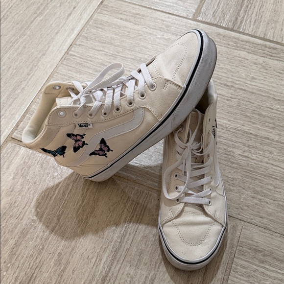 Vans Shoes - Vans Women's High-Top Sneakers - Cream with Butterfly Accents